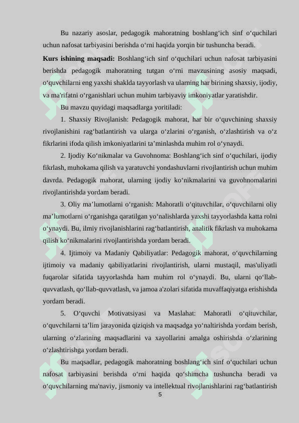 BOSHLANGʻICH SINF OʻQUCHILARIGA NAFOSAT TARBIYASINI BERISHDA PEDAGOGIK MAHORATNING TUTGAN O‘RNI 5