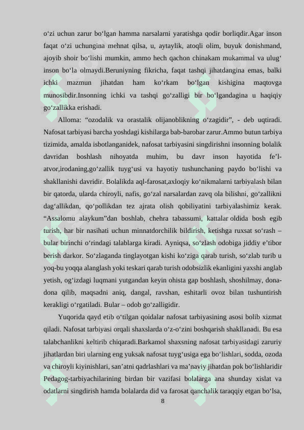 BOSHLANGʻICH SINF OʻQUCHILARIGA NAFOSAT TARBIYASINI BERISHDA PEDAGOGIK MAHORATNING TUTGAN O‘RNI 8