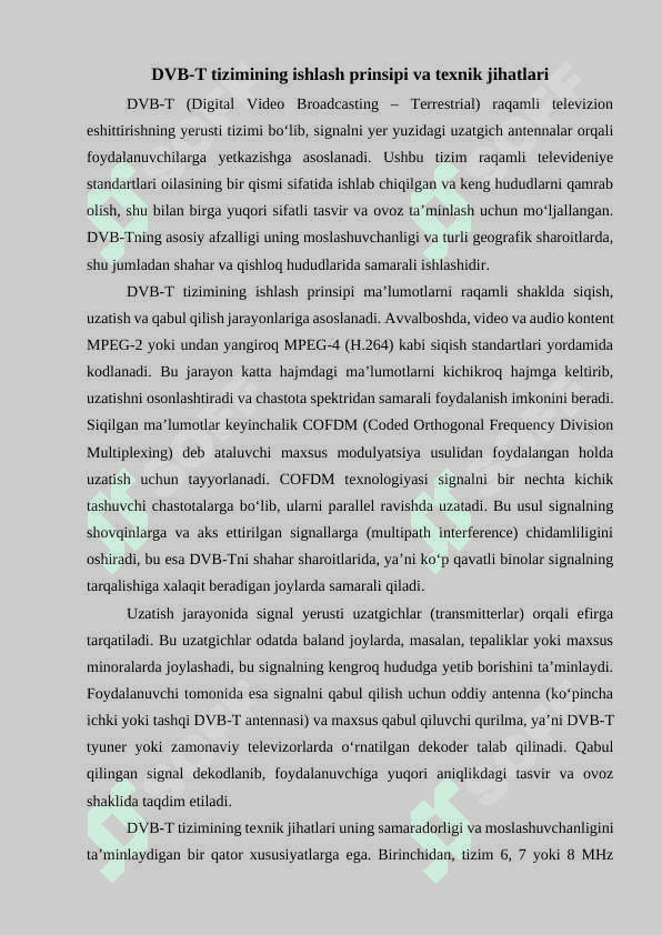 DVB-T va DVB-S tizimlarining ishlash prinsplari va qo’llanilishi 6