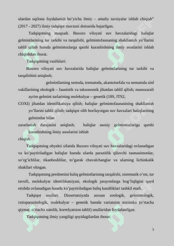 Buxoro viloyati suv havzalari baliqlari gelmintlarining ekologik- faunistik 5