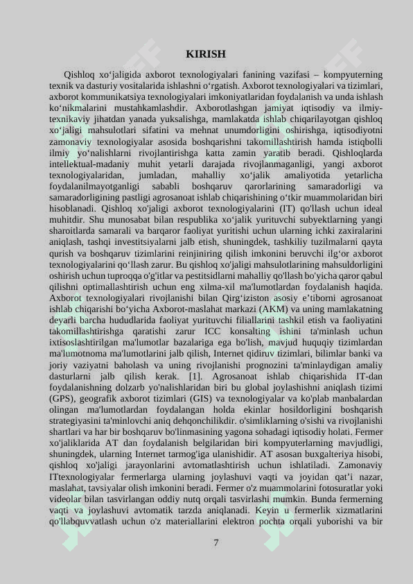 QISHLOQ XO`JALIKLARI BOSHQARUVIDA AXBOROT VA KOMMUNIKATSIYADAN FOYDALANISH 7