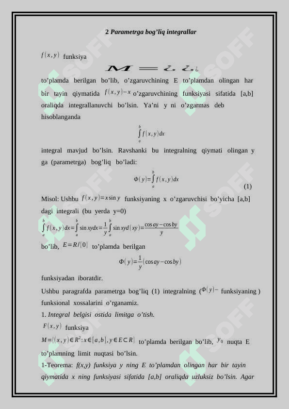 Parametrga bog’liq integrallar 7