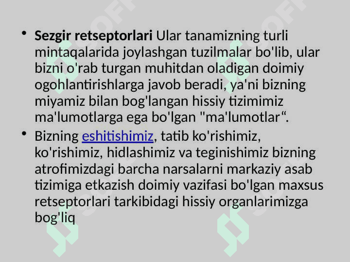Sensor retsepsiya.Teri analizatorining  lokalizatsiyasini aniqlash. 3