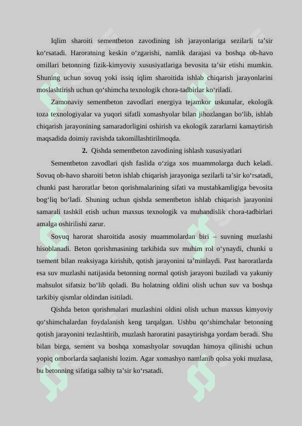 Qishda va issiq iqlimda sementbeton zavodining ishlarini o‘ziga xos tomonlari 3