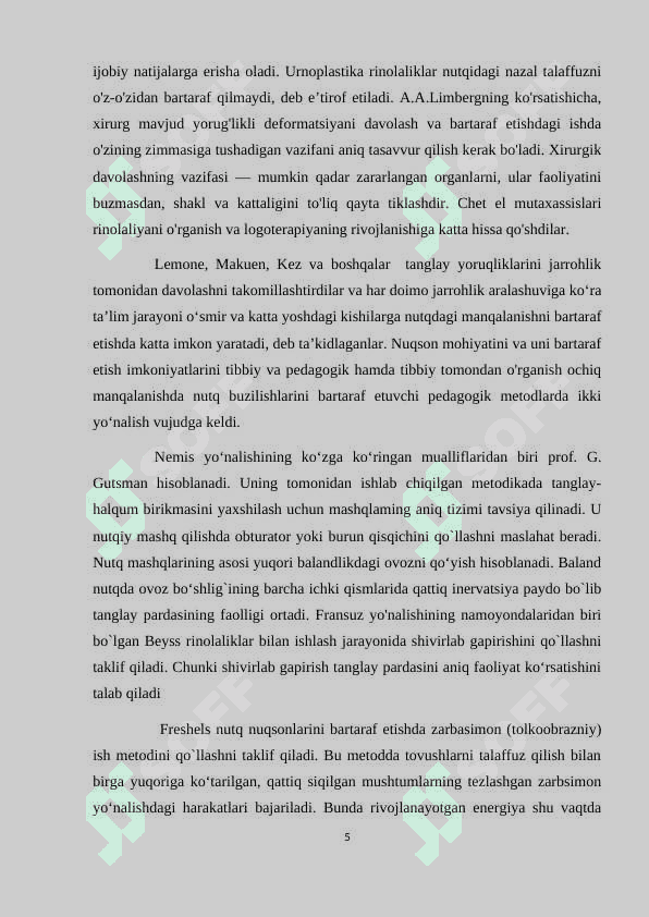Rinolaliya shakllari va nutqiy talaffuz buzilishi belgilari, bartaraf etish, korreksion usullari 5