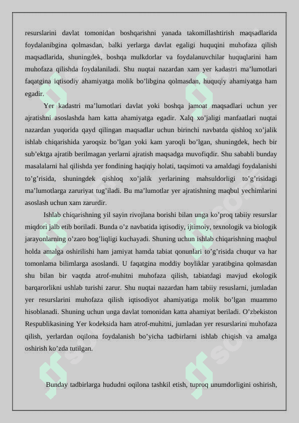 Davlat kadastrlarining yagona tizimida yer kadastrining o’rni  vazifasi va ahamiyati 5