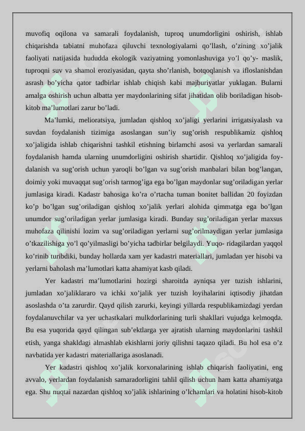 Davlat kadastrlarining yagona tizimida yer kadastrining o’rni  vazifasi va ahamiyati 7