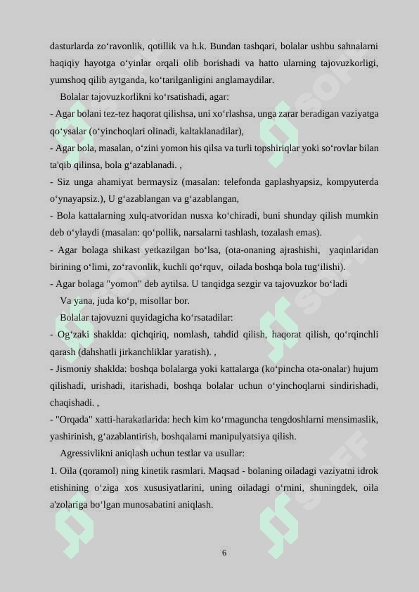MAKTABGACHA YOSHDAGI BOLALARDA AGRESSlKNING PROFIKAKTIKA QILISHDA O’YIN VA TERAPIYASINING O’RNI 6