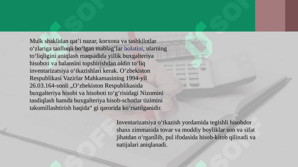 Inventarizatsiya o‘tkazish va natijasini rasmiylashtirish tartibi 8