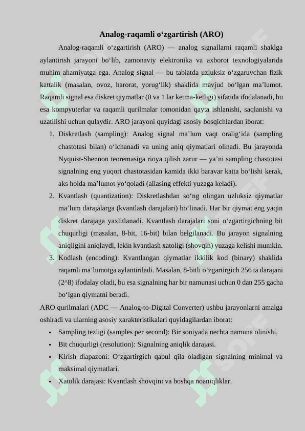Analog-raqamli va raqamli-analog o’zgartirish xarakteristikalari 4