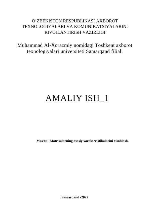 Matrisalarning asosiy xarakteristikalarini xisoblash 1