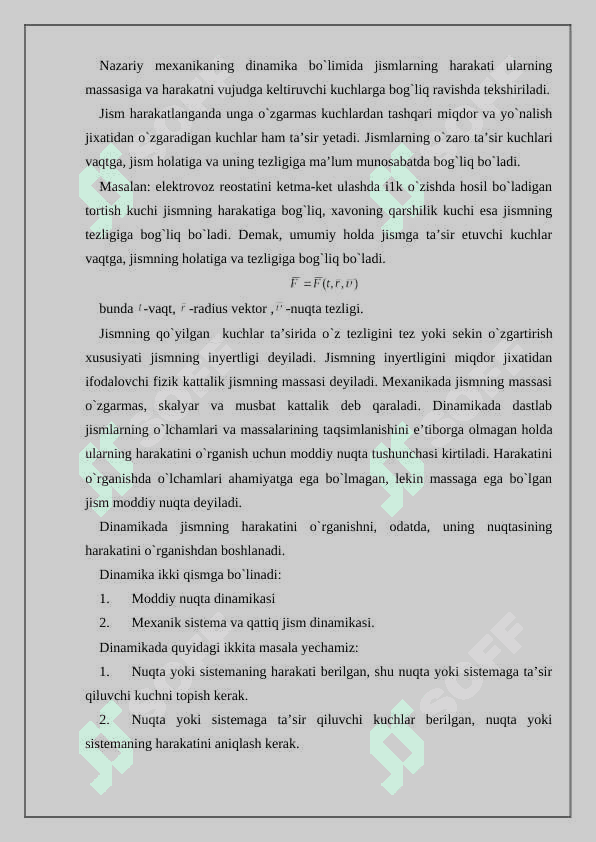 Dinamikaning asosiy vazifasi 2