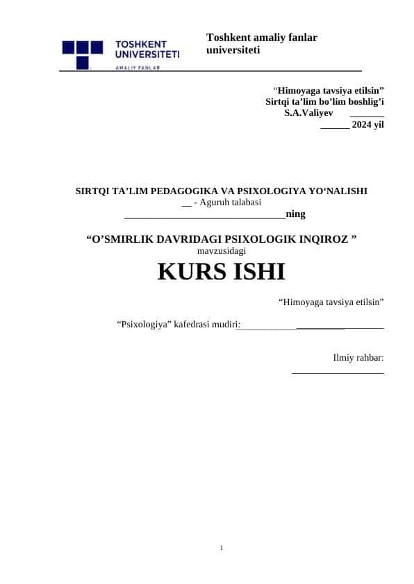 O’SMIRLIK DAVRIDAGI PSIXOLOGIK INQIROZ