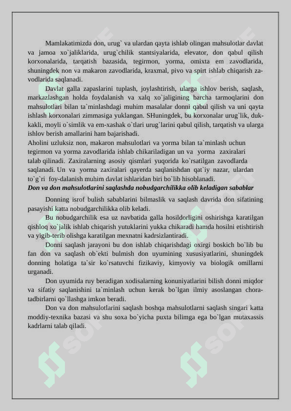 Don va don mahsulotlarini saqlashdagi ro’y beradigan jarayonlar 2
