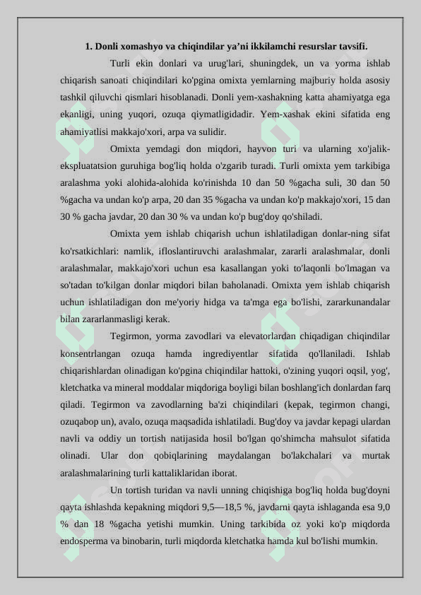 Donni qayta ishlash sanoatining ikkilamchi resurslaridan foydalanish. 2