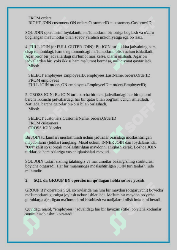 Ma’lumotlar bazasi xavfsizligi (Joins, GROUP BY ,CASE ,ALTER TABLE ) 3