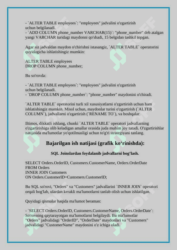 Ma’lumotlar bazasi xavfsizligi (Joins, GROUP BY ,CASE ,ALTER TABLE ) 6