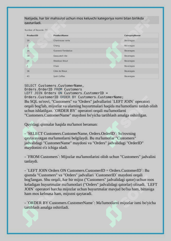 Ma’lumotlar bazasi xavfsizligi (Joins, GROUP BY ,CASE ,ALTER TABLE ) 8