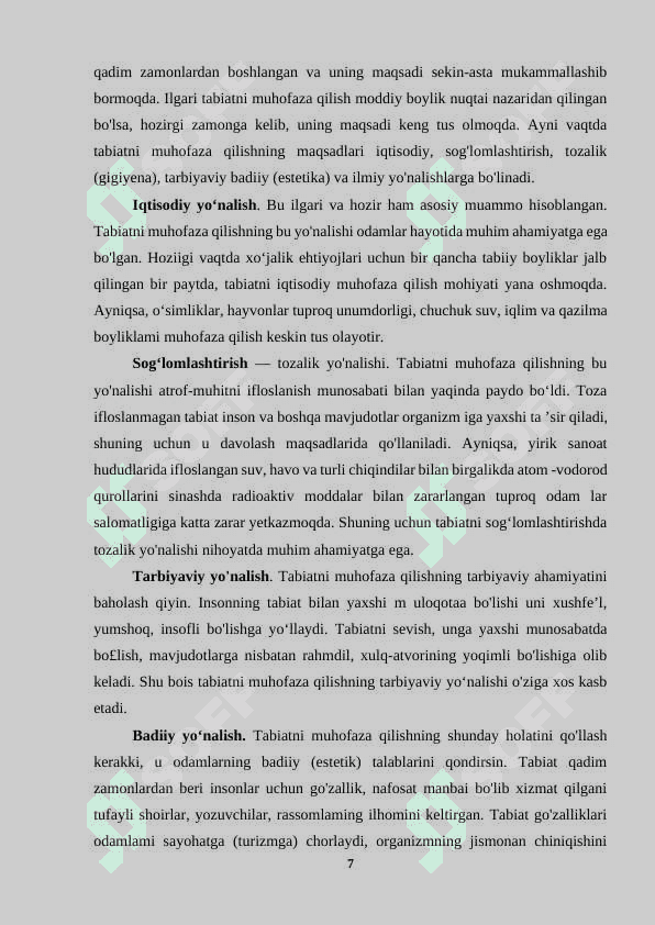 “Tabiatni muhofaza qilishda o`rmon resurslarining roli” 7