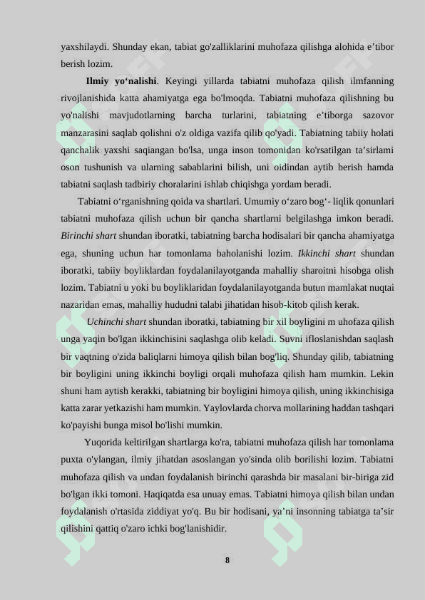 “Tabiatni muhofaza qilishda o`rmon resurslarining roli” 8