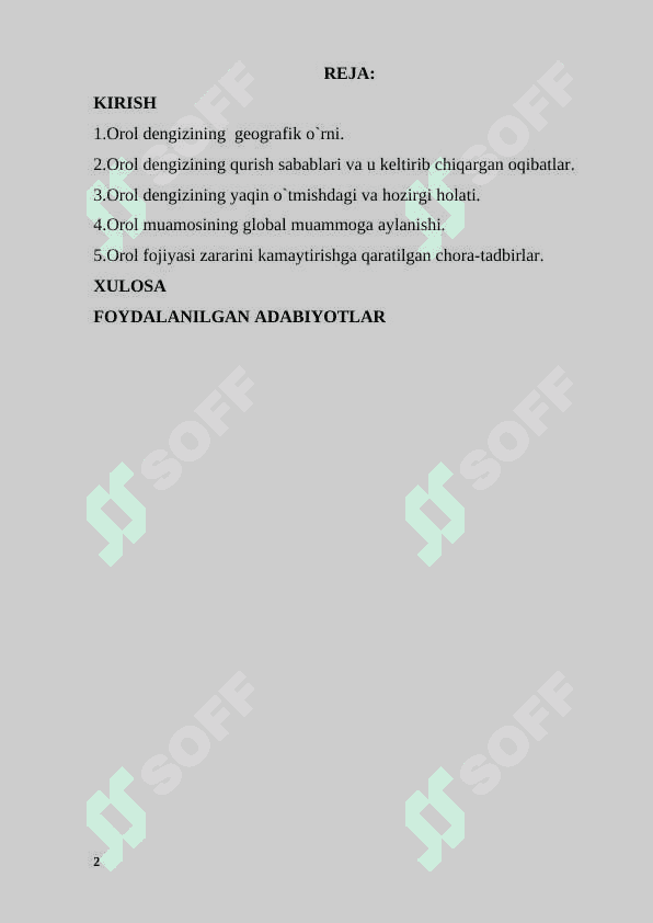 “Orol dengizi qurishining sabablari va oqibatlari” 2
