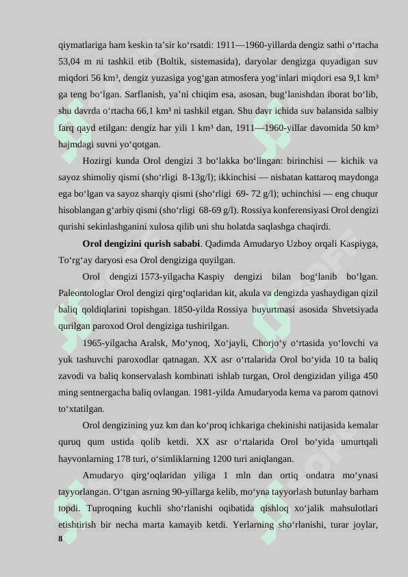 “Orol dengizi qurishining sabablari va oqibatlari” 8