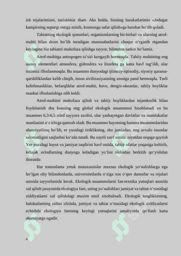 “Tabiat va inson munosabatlarini uyg`unlashtirish zarurati” 4