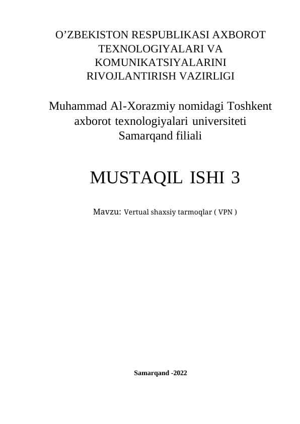 Vertual shaxsiy tarmoqlar ( VPN ) 1