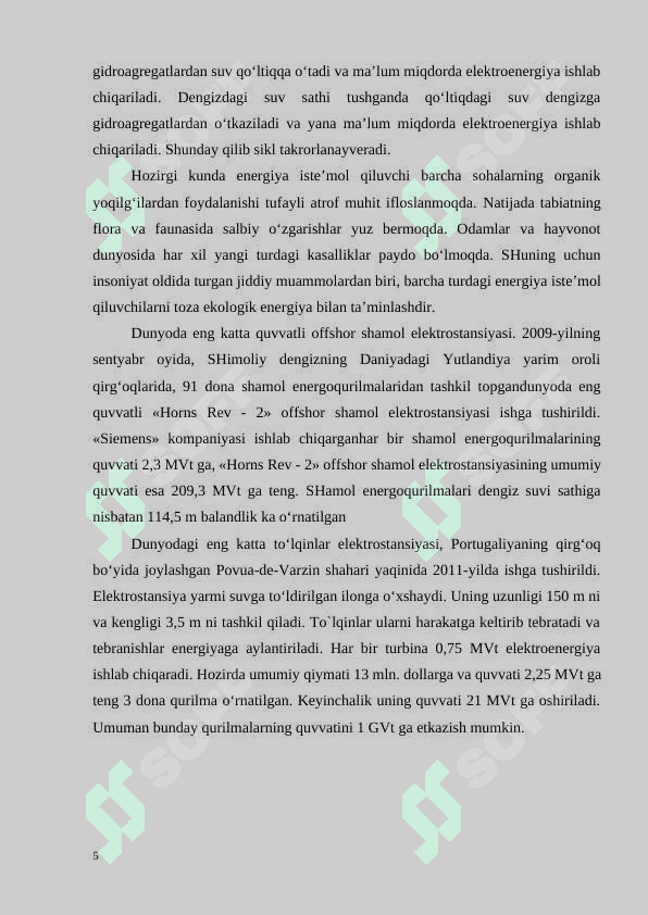 “ Muqobil energiya manbalarining xalq xo`jaligidagi ahamiyati” 5