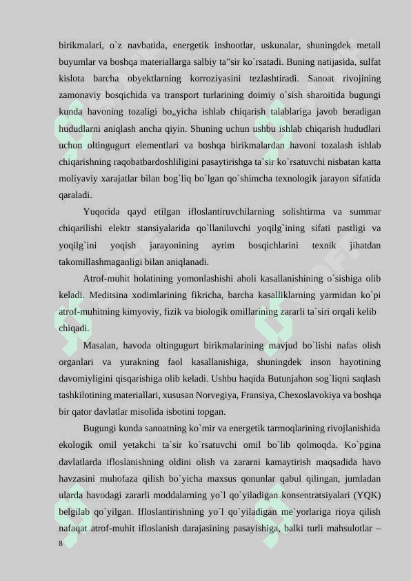 “ Muqobil energiya manbalarining xalq xo`jaligidagi ahamiyati” 8