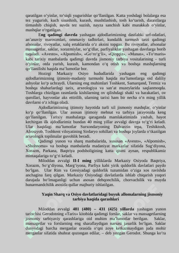 Markaziy Osiyoda qadimgi davr va o‘rta asrlarda jismoniy tarbiya 3