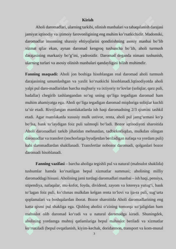 Aholi daromadlari uning turlari va shakllanish manbalari. 3