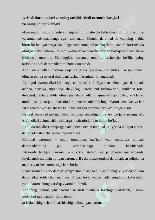 Aholi daromadlari uning turlari va shakllanish manbalari. 6