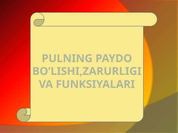 pulning paydo bulishi zarurligi funksiyalari 1
