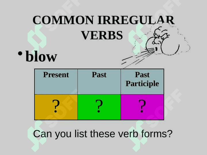 Regular and irregular verbs. England 2