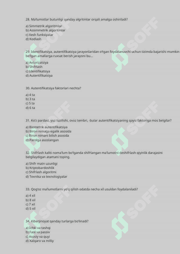 Kiberxavfsizlik fanidan imtihon savolari va javoblari 5