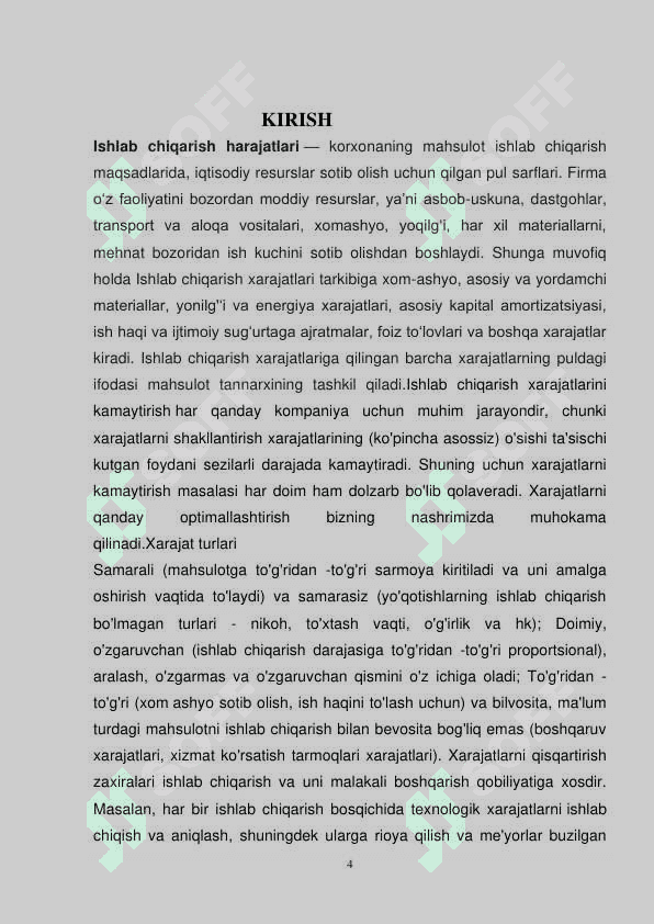 ISHLAB CHIQARISH XARAJATLARI VA ULARNI KAMAYTIRISH YO’LLARI 4