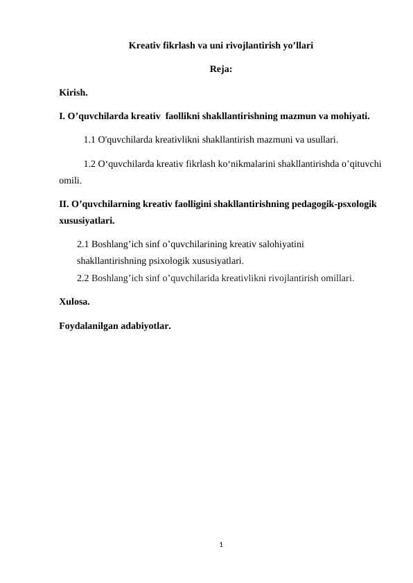 Kreativ fikrlash va uni rivojlantirish yo’llari