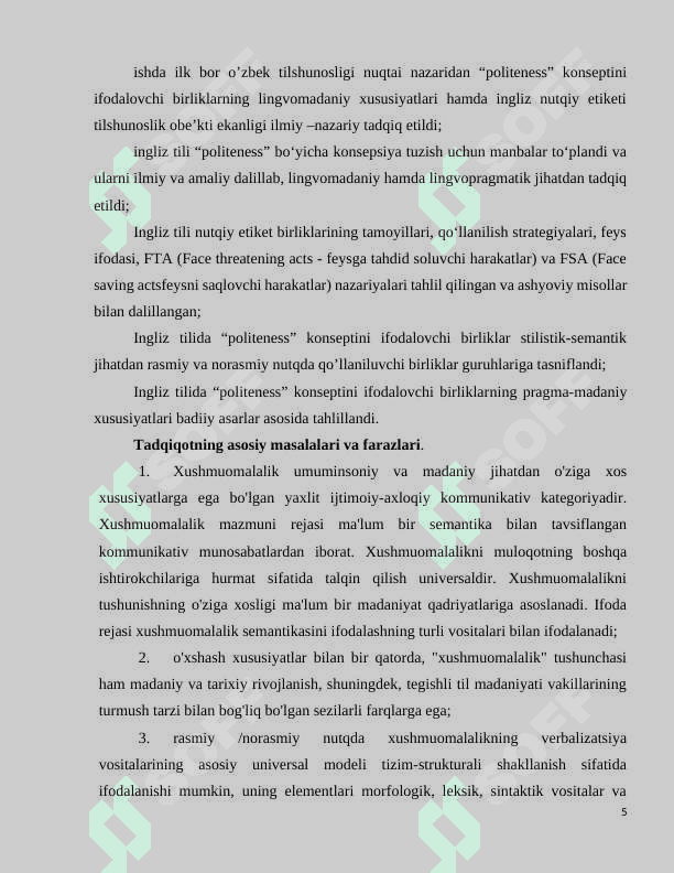 “POLITENESS” KONSEPTINI IFODALOVCHI BIRLIKLARNING LINGVOMADANIY TADQIQI (ingliz tili misolida) 5
