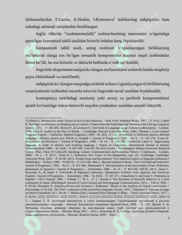 “POLITENESS” KONSEPTINI IFODALOVCHI BIRLIKLARNING LINGVOMADANIY TADQIQI (ingliz tili misolida) 7