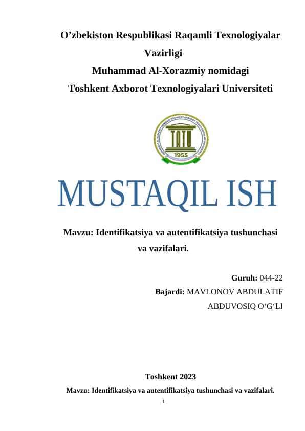 Identifikatsiya va autentifikatsiya tushunchasi va vazifalari. 1