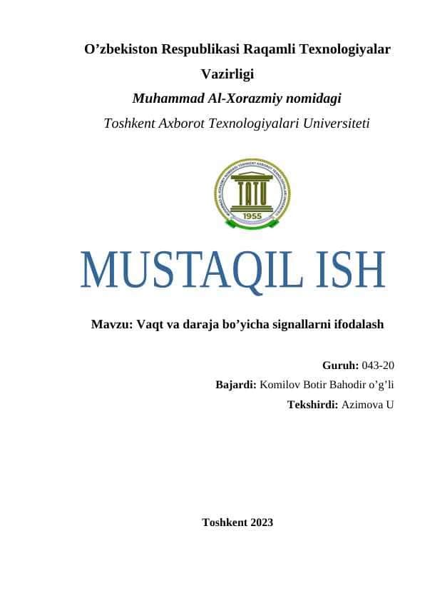 Vaqt va daraja bo’yicha signallarni ifodalash