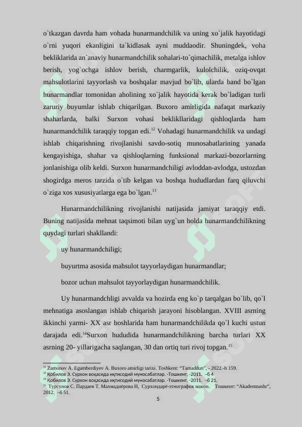 SURXON VOHASIDA HUNARMANDCHILIK TURLARI VA RIVOJLANISHI (Buxoro amirligi davrida) 5
