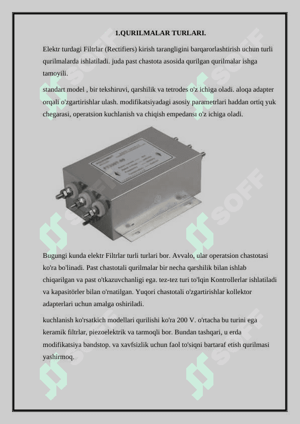 Elektr Filtri,turlari va maqsadi. 2
