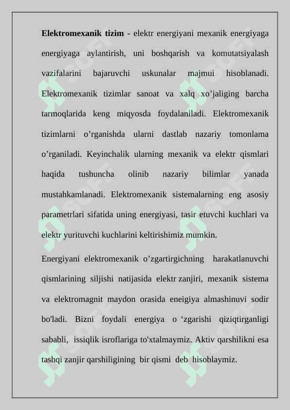 Elektromexanik sistemalarning asosiy  qismlari va ularning vazifalari 2