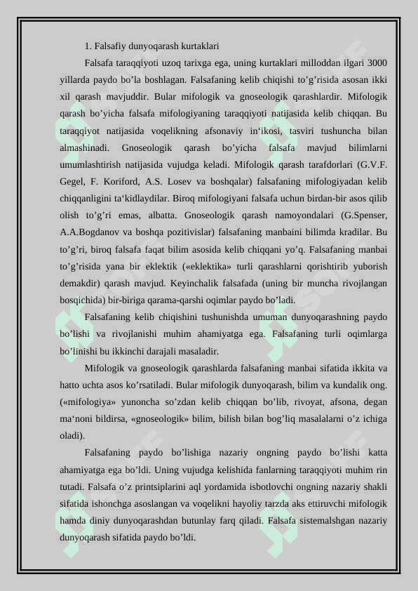 Falsafaning tarixiy va odamning hayotida falsafaning o’rni 2