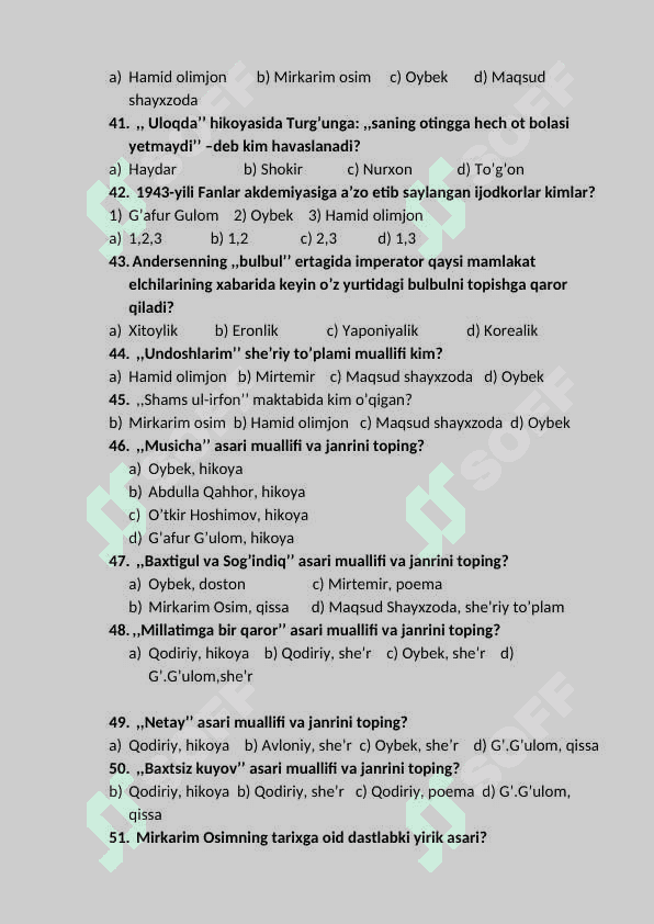 5 sinf adabiyot 1 qismdan testlar 6