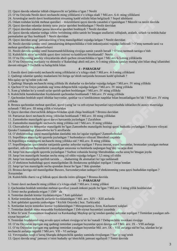 6-SINF TARIX FANIDAN SAVOL-JAVOBLAR. 3