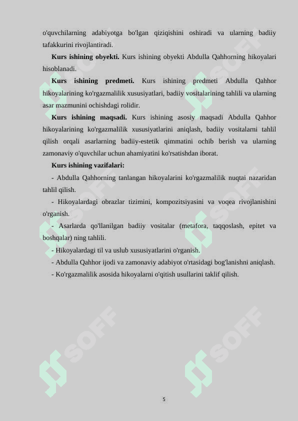ABDULLA QAHHOR HIKOYALARINI KO'RGAZMALILIK ASOSIDA O'RGANISH KURS ISHI 5