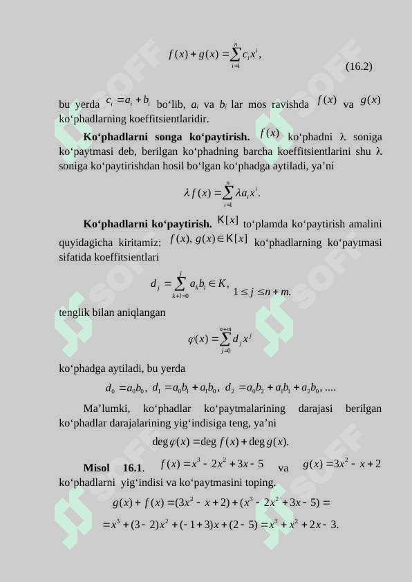 Ko‘phadlar va ular ustida amallar. Ko‘phadlar uchun Yevklid algoritmi 2